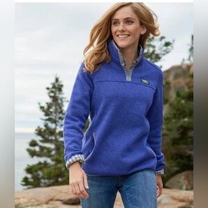 LL Bean Blue Quarter-Zip Fleece Pullover Women’s Size M Pet